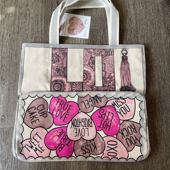 Brighton Cream and Pink Heart Tote Bag - Picture 2 of 3